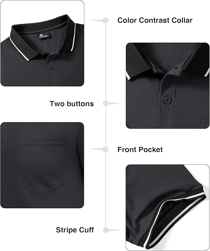 ZITY 3 Pack Men Polo Shirts Short Sleeve with Pocket Sport Wicking Shirts for Men Casual Athletic Collared T-Shirts