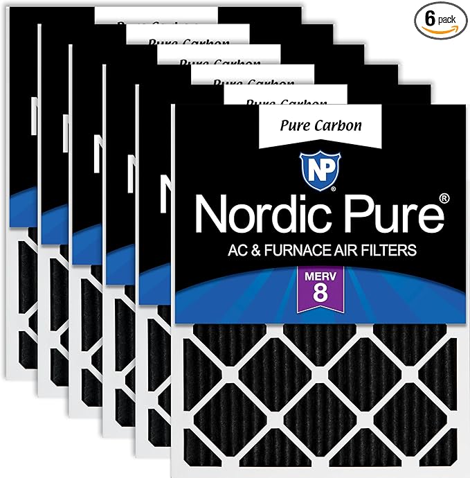 Nordic Pure 16x16x1 (Actual Size: 15 3/4 x 15 3/4 x 3/4) Pure Carbon Pleated Odor Reduction Furnace Air Filters 6 Pack