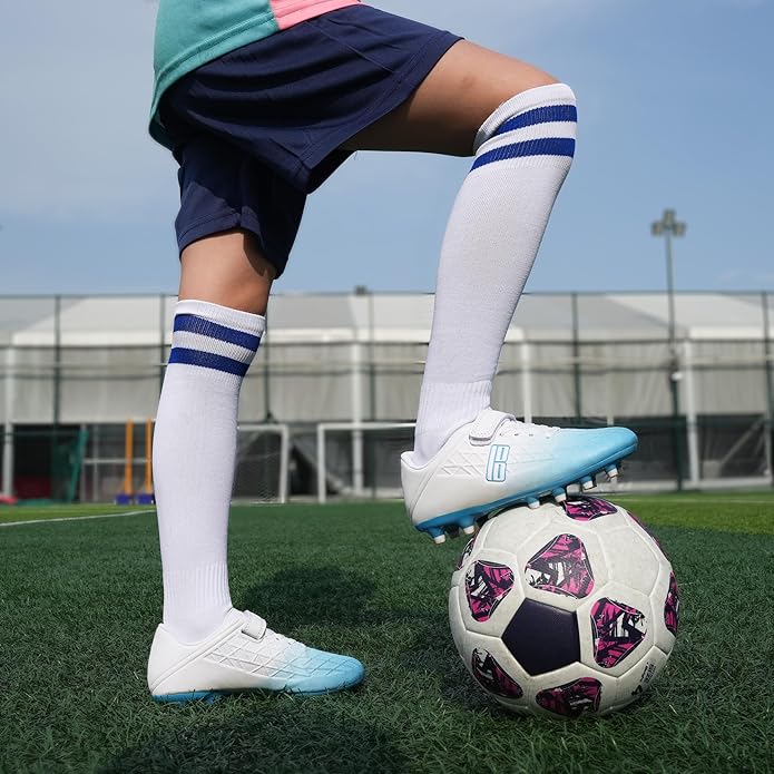 brooman Kids Firm Ground Soccer Cleats Boys Girls Football Cleats with Soccer Socks