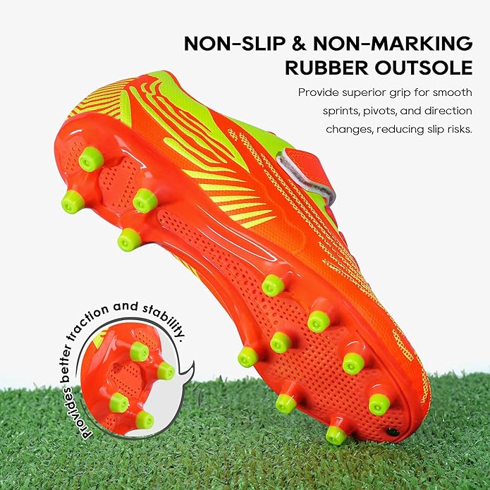 brooman Kids Firm Ground Soccer Cleats Boys Girls Athletic Football Shoes
