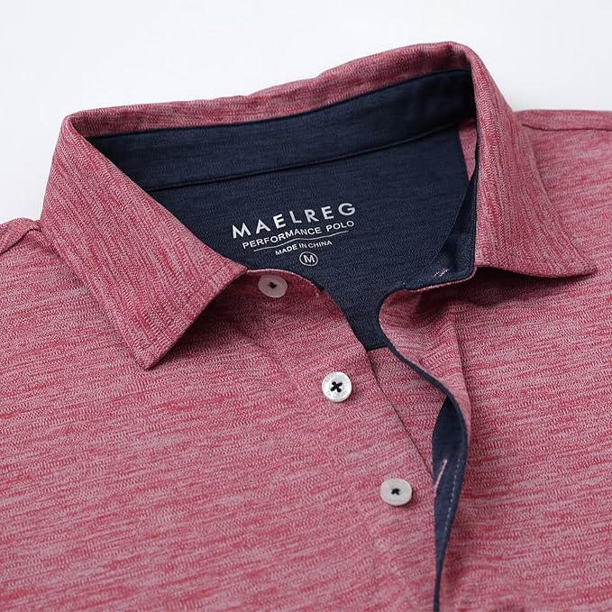 M MAELREG Golf Shirts for Men Short Sleeve Dry Fit Casual Striped Performance Moisture Wicking Collared Mens Polo Shirts