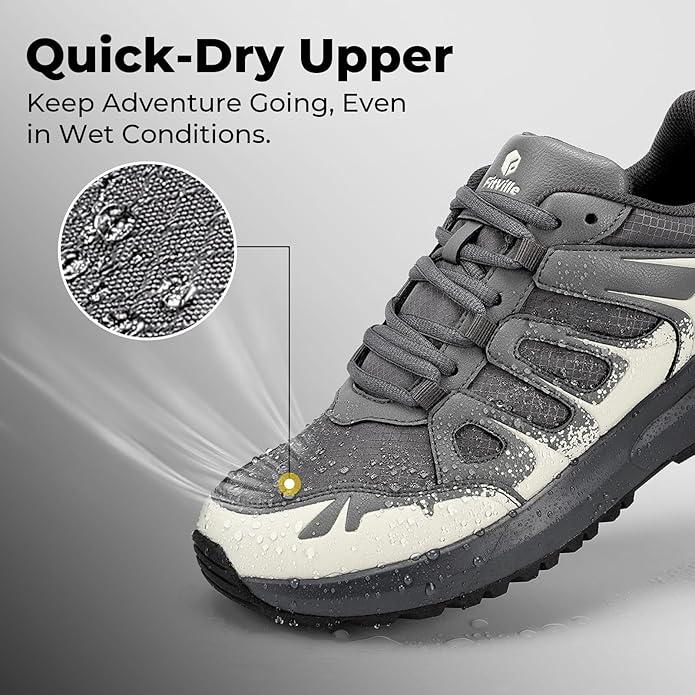 FitVille Men's Wide Hiking Shoes Water Repellent Trekking Trails Outdoor Sneakers Cushioned Lightweight Walking Running Shoes with Arch Support