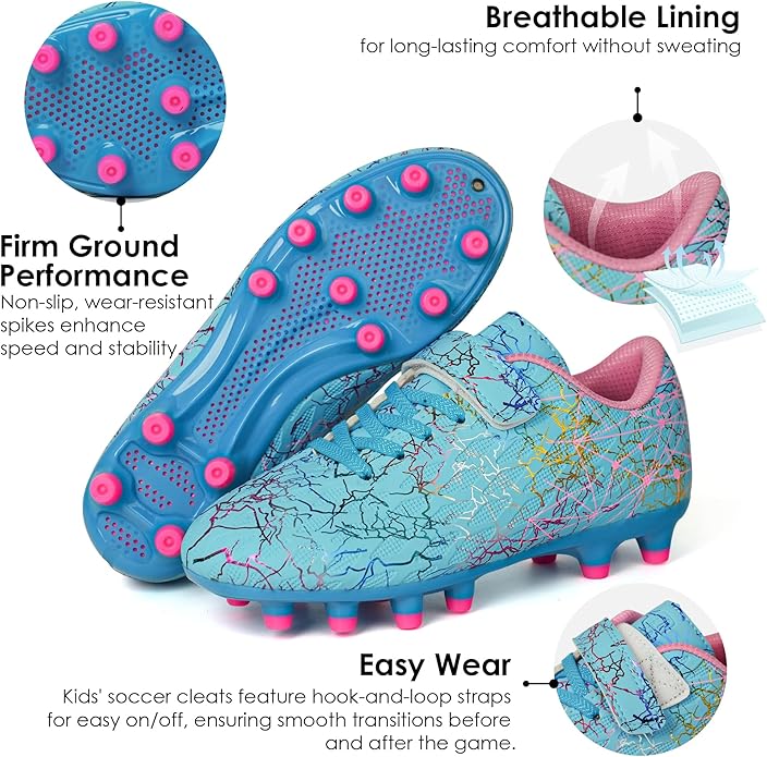 brooman Kids Firm Ground Soccer Cleats Boys Girls Football Cleats with Soccer Socks