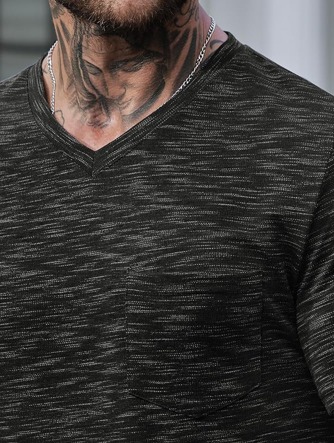 Men's V Neck T Shirts Casual Stylish Fitted Stretch Tee Shirt with Pocket (S-3XL)