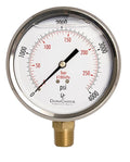 4" Oil Filled Pressure Gauge - Stainless Steel Case, Brass, 1/2" NPT, Lower Mount Connection, 0-4,000PSI