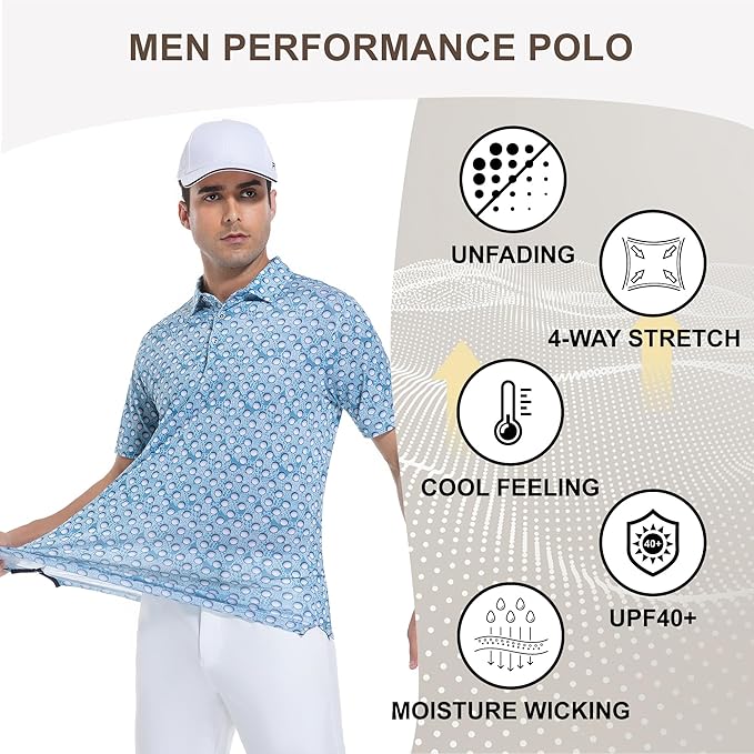 Damipow Premium Golf Shirts for Men Dry Fit Performance Polo Short Sleeve Collared Shirt