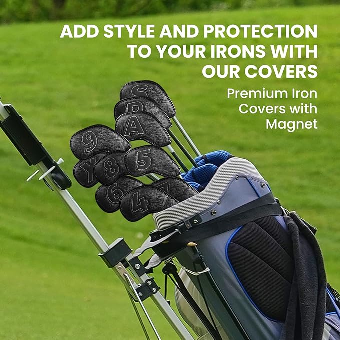 Golf Iron Covers Set Strong Magnetic Closure Value 10 Pack, Double Side Number Synthetic Leather Deluxe Club Headcover, Universal Head Cover Fit Main Irons Clubs for Women Men
