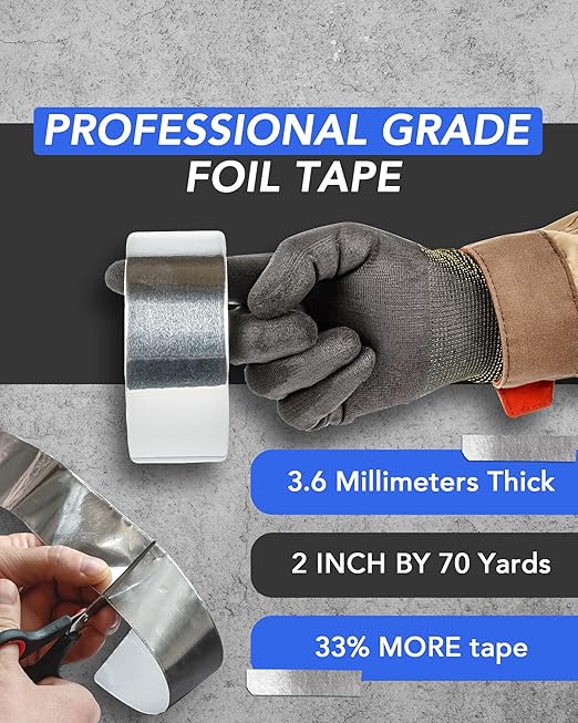 TapePlus Aluminum Foil Tape - HVAC & Ductwork Sealing with HVAC Tape - Metal Ductwork Insulation & Moisture Protection - Heat-Resistant Performance to 250°F - 2 in x 70 yd, Pack of 1, Silver