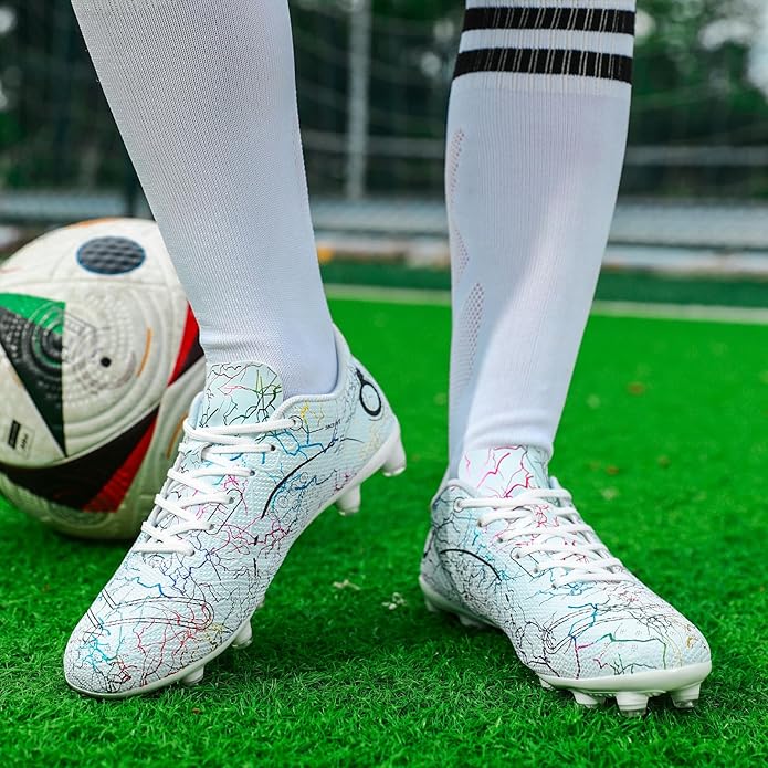 Boys' Soccer Shoes Kids Firm Ground Soccer Cleats Girls Athletic Sneakers Outdoor Turf Football Shoes for Little/Big Kid