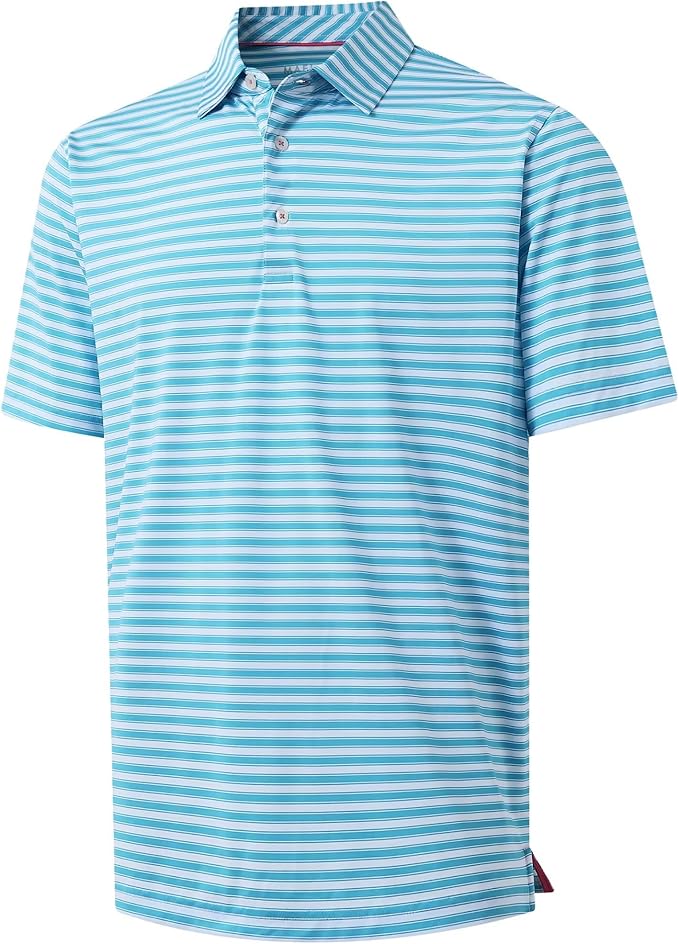 M MAELREG Golf Shirts for Men Short Sleeve Dry Fit Casual Striped Performance Moisture Wicking Collared Mens Polo Shirts