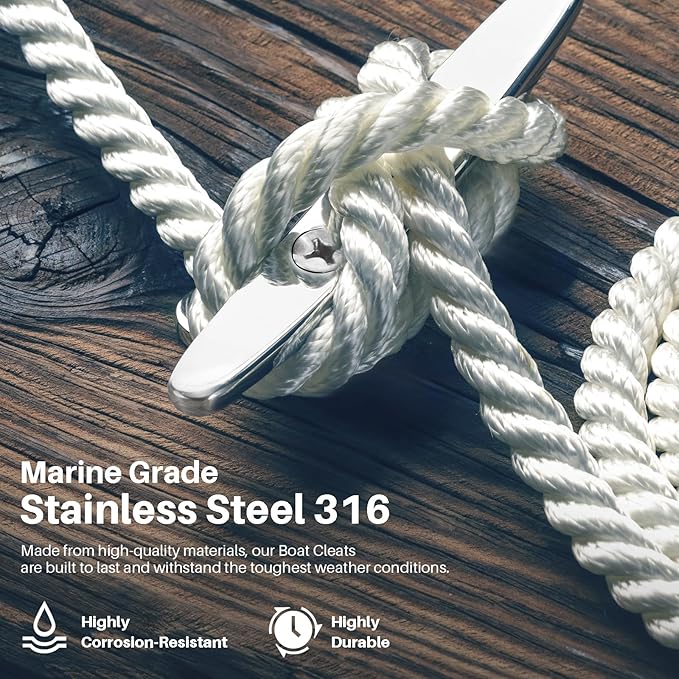 Boat Cleats Marine Grade 316 Stainless Steel Boat Mooring Cleat Pack of 4, Installation Accessories Included