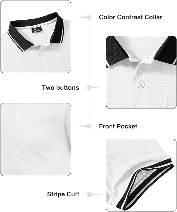 ZITY 3 Pack Men Polo Shirts Short Sleeve with Pocket Sport Wicking Shirts for Men Casual Athletic Collared T-Shirts