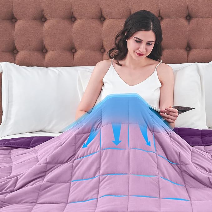 yescool Weighted Blanket for Adults (17 lbs, 48" x 72", Purple) Cooling Heavy Blanket for Sleeping Perfect for 110-130 lbs, Twin Size Breathable Blanket with Premium Glass Bead, Machine Washable