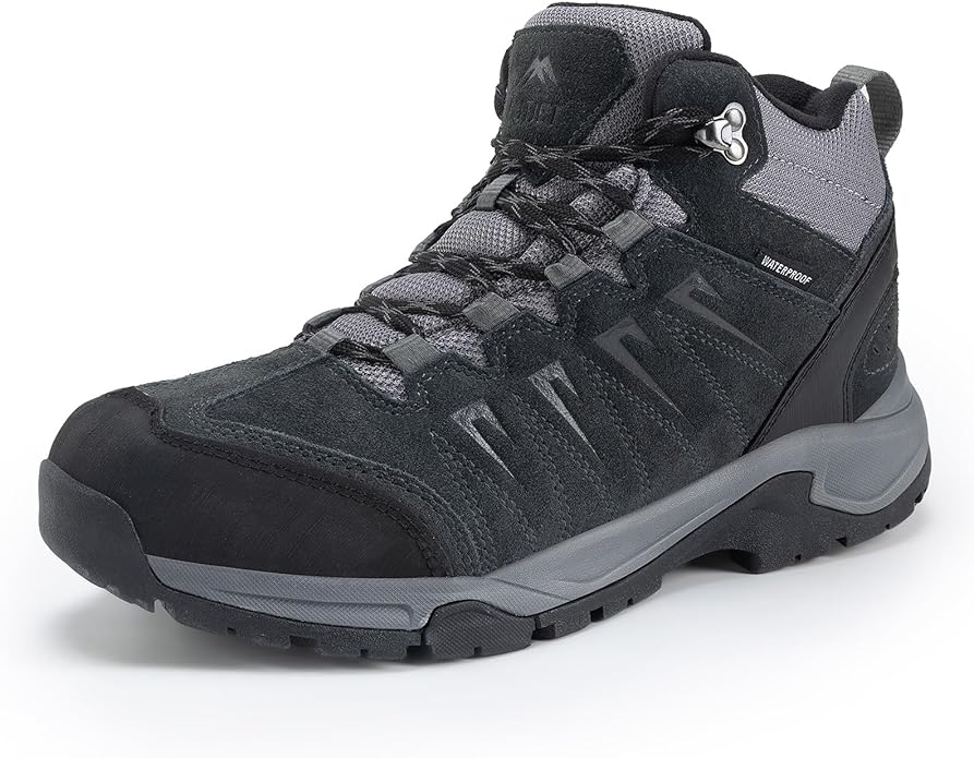 Men's Waterproof Hiking Boots Lightweight Comfortable Leather Mid Ankle Outdoor Trekking Boot