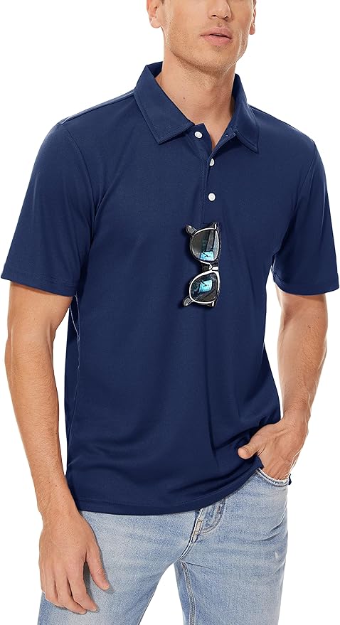 MAGCOMSEN Men's Polo Shirts 3 Buttons Casual Work T Shirts Quick Dry Short Sleeve Golf Shirt Pique Jersey Outdoor Performance