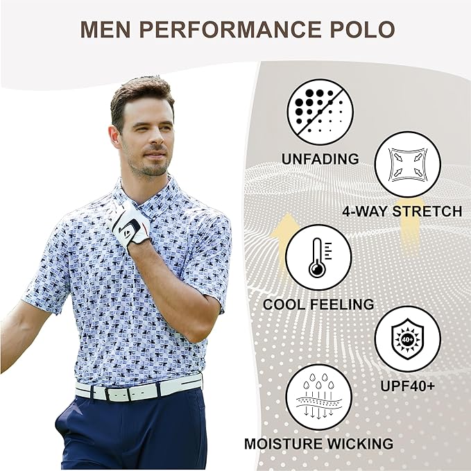 Damipow Premium Golf Shirts for Men Dry Fit Performance Polo Short Sleeve Collared Shirt