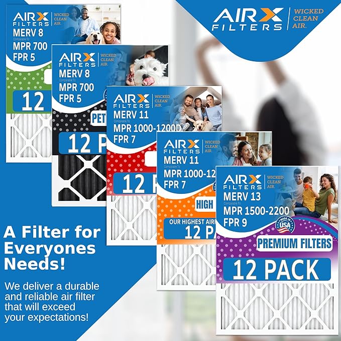 14x25x1 Air Filter MERV 11 Rating, 12 Pack of Furnace Filters Comparable to MPR 1000, MPR 1200 & FPR 7 - Made in USA by AIRX FILTERS WICKED CLEAN AIR.