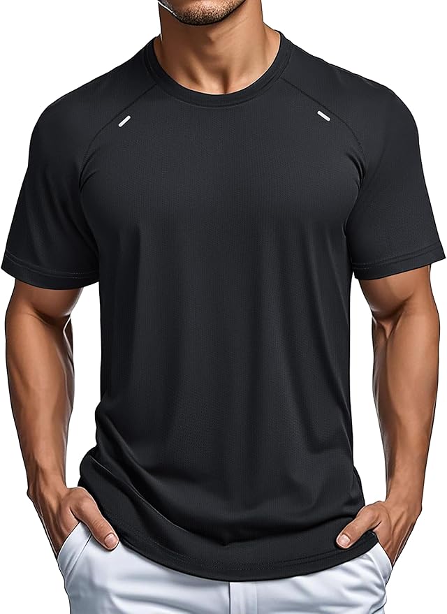 MAGCOMSEN Men's Dry Fit Shirts Mesh Short Sleeve Athletic Lightweight Workout Performance Hiking Shirt