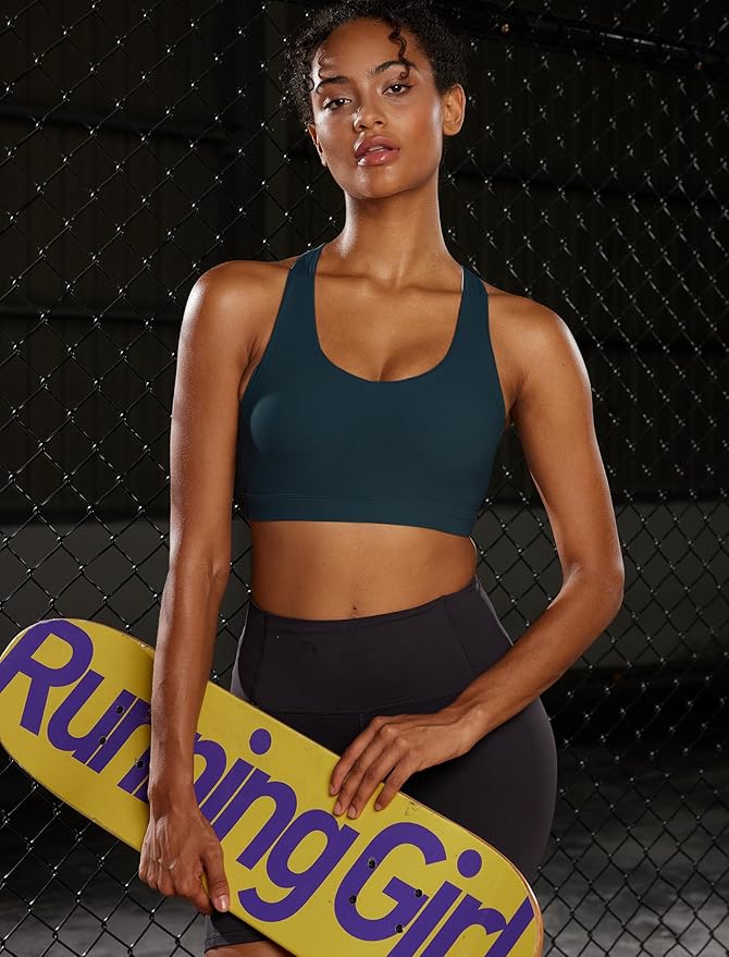 RUNNING GIRL Sports Bra for Women, Criss-Cross Back Padded Strappy Sports Bras Medium Support Yoga Bra with Removable Cups
