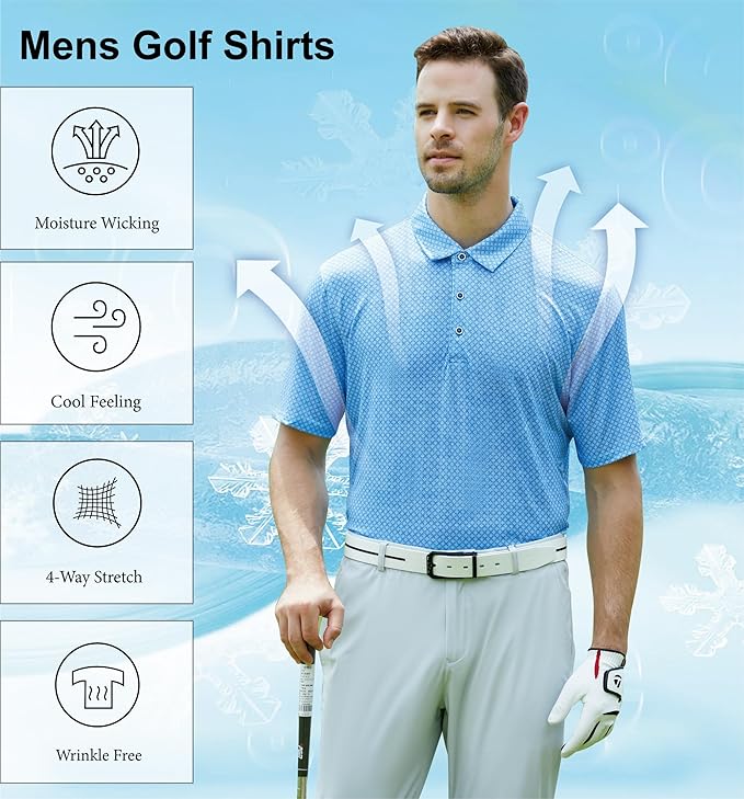 WARHORSEE Golf Polo Shirts for Men Short Sleeve Wrinkle Free 4 Way Stretch Moisture Wicking Performance Collared Tshirts