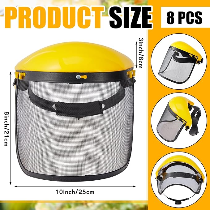 Amylove 8 Pcs Safety Face Shield with Mesh Weed Whacking Face Shield Masks Chainsaw Gardening Weed Mover Protection (Yellow)