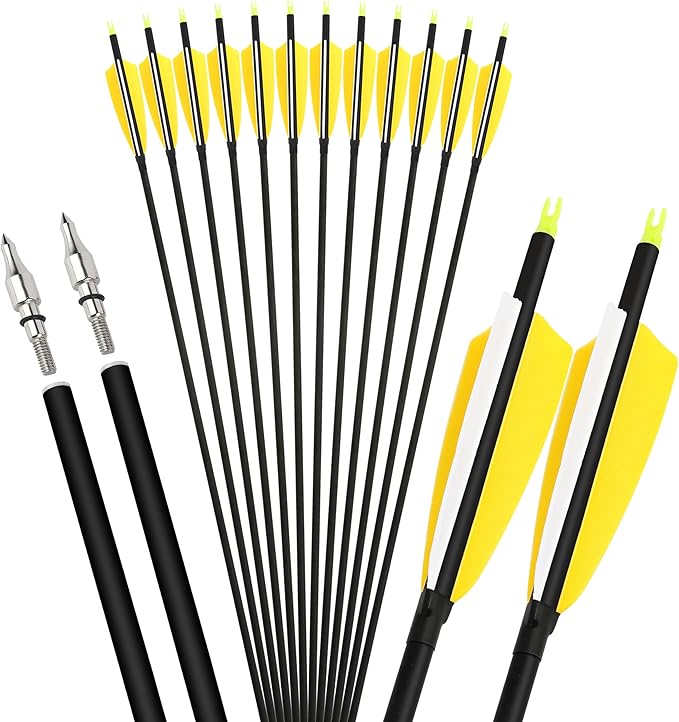 ZSHJGJR 30 Inch Archery Carbon Arrows Hunting Arrows with 4” Turkey Feather Target Practice Arrows Spine 500 for Compound & Recurve &Traditional Bow 6/12pcs