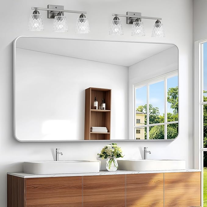 Silver Bathroom Mirror,60x36 inch Wall Mirror for Bathroom Wall Mounted,Rectangle Mirror for Bathroom Over Sink,Modern Frame Round Corner for Living Room,Bedroom Entryway,Horizontal/Vertical