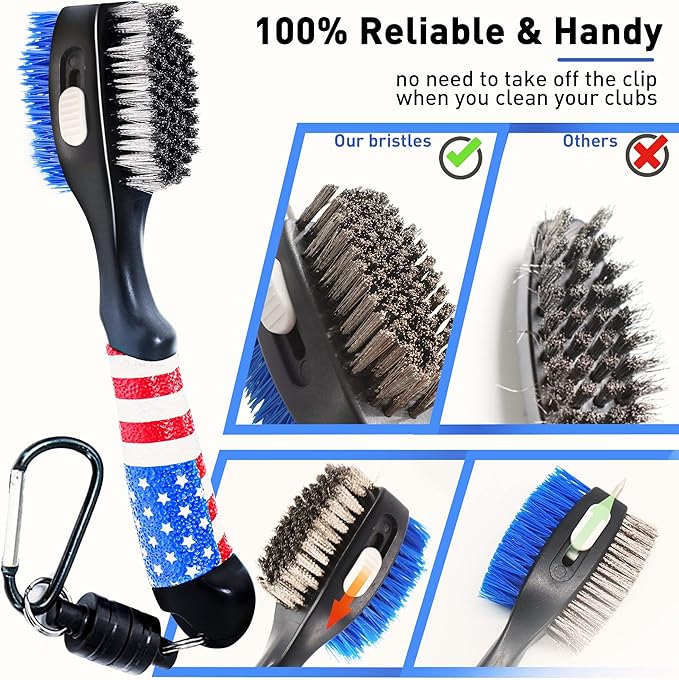 Golf Club Brush and Amercian Flag Golf Towels, Golf Groove Cleaner Cleaning kit, Golf Accessories Cleaner Tool with Strong Magnet Stick to Golf Clubs or Bag