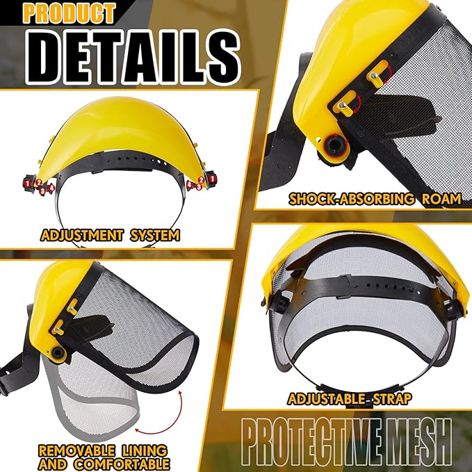 Amylove 8 Pcs Safety Face Shield with Mesh Weed Whacking Face Shield Masks Chainsaw Gardening Weed Mover Protection (Yellow)