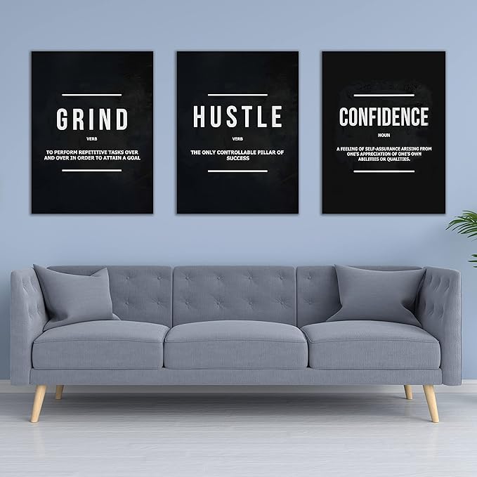 Yetaryy Motivational Poster Inspirational Wall Art 3 Pieces Canvas Painting Lion Artwork for Living Room Office Modern Home Decor Prints Pictures Wall Decor Framed Ready to Hang [48''Wx 24''H]