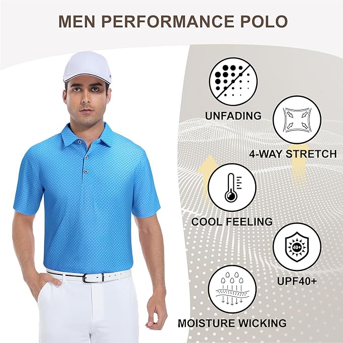Damipow Premium Golf Shirts for Men Dry Fit Performance Polo Short Sleeve Collared Shirt