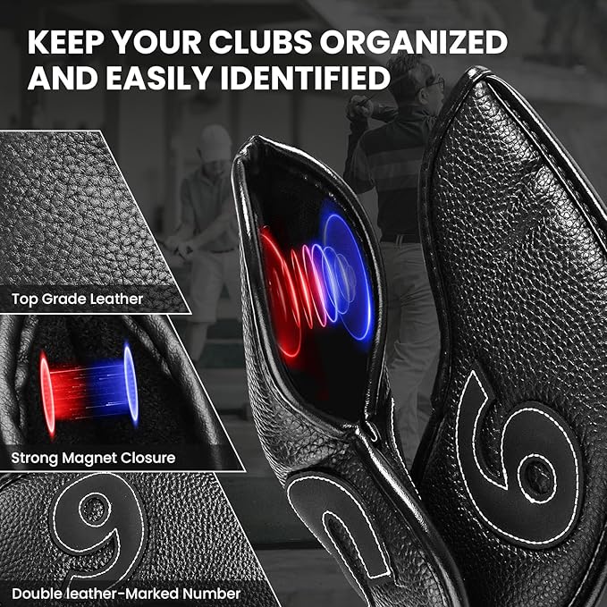 Golf Iron Covers Set Strong Magnetic Closure Value 10 Pack, Double Side Number Synthetic Leather Deluxe Club Headcover, Universal Head Cover Fit Main Irons Clubs for Women Men
