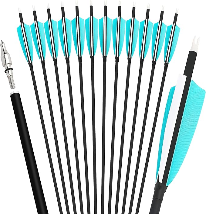 ZSHJGJR 30 Inch Archery Carbon Arrows Hunting Arrows with 4” Turkey Feather Target Practice Arrows Spine 500 for Compound & Recurve &Traditional Bow 6/12pcs