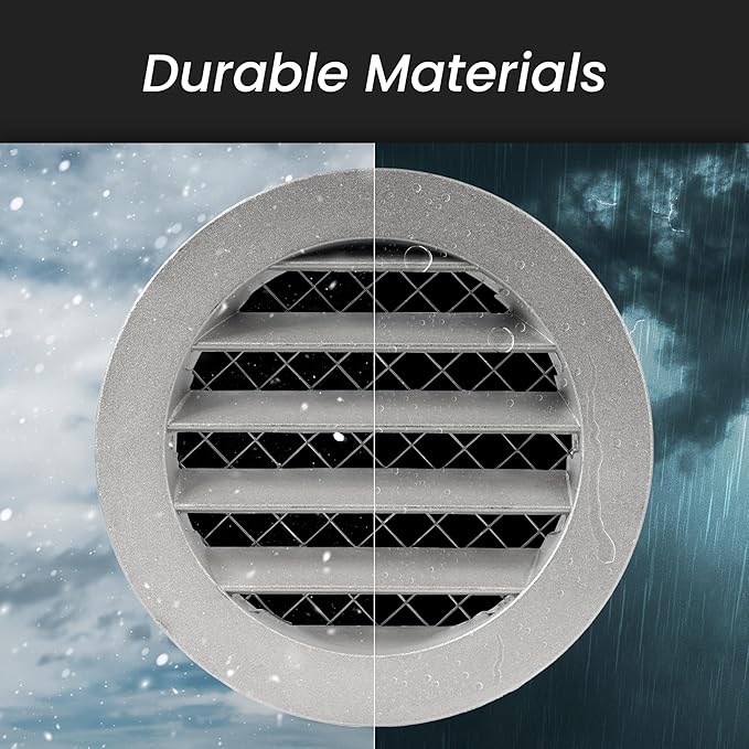 Repa Market 8" Gray Vent Cover - Aluminum - Industrial Round Air Louver - Metal Soffit Vent with Screen - Mesh - Round Grille for House Or Garage Wall- (8" Inch, Gray)
