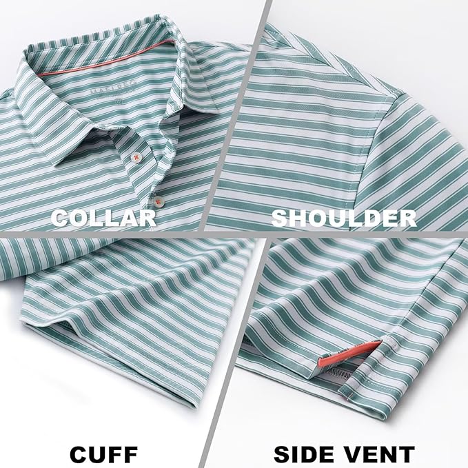 M MAELREG Golf Shirts for Men Short Sleeve Dry Fit Casual Striped Performance Moisture Wicking Collared Mens Polo Shirts