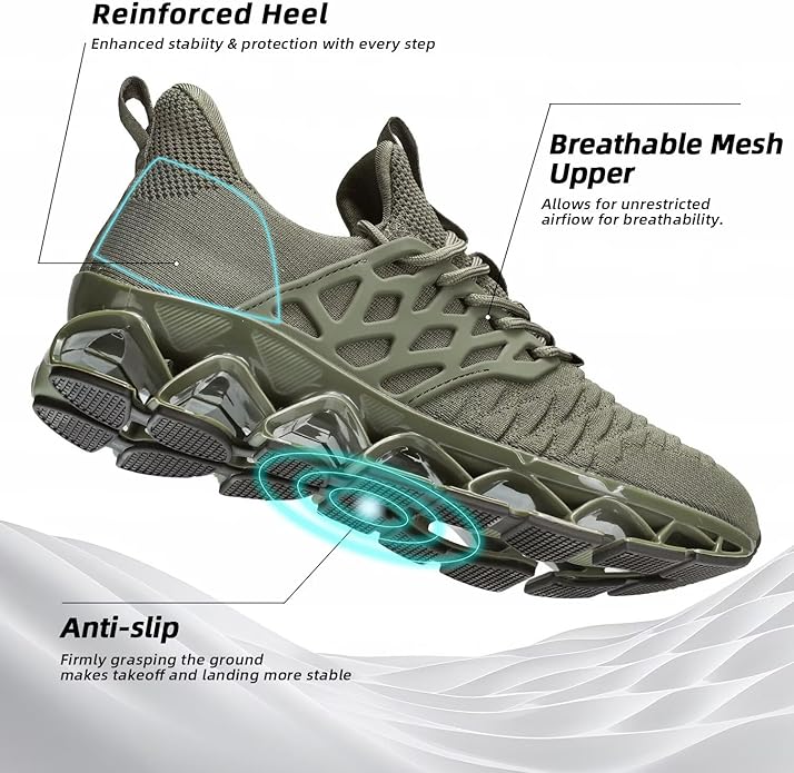 Men's Slip on Walking Running Shoes Blade Tennis Casual Fashion Sneakers Comfort Non Slip Work Sport Athletic Trainer