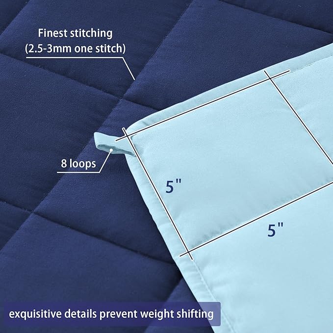yescool Weighted Blanket for Adults (25 lbs, 60" x 80", Navy & Blue) Cooling Heavy Blanket for Sleeping Perfect for 240-260 lbs, Queen Size Breathable Blanket with Premium Glass Bead, Machine Washable