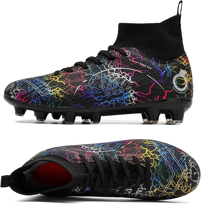 Boys' Soccer Shoes Kids Firm Ground Soccer Cleats Girls Athletic Sneakers Outdoor Turf Football Shoes for Little/Big Kid