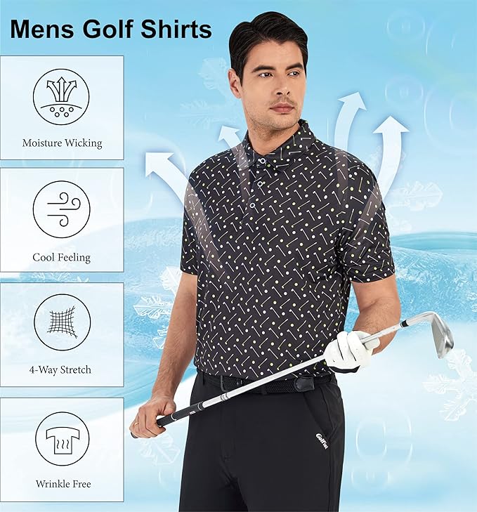 WARHORSEE Golf Polo Shirts for Men Short Sleeve Wrinkle Free 4 Way Stretch Moisture Wicking Performance Collared Tshirts