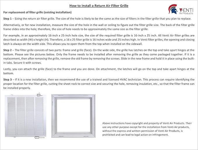 Venti Air 14" X 14" Steel Return Air Filter Grille - Removable Face/Door for 1 inch filters - HVAC Duct Cover Grill (2-3 Business Day Delivery) [Outer Dimension: 16.5"W X 16.5" H]