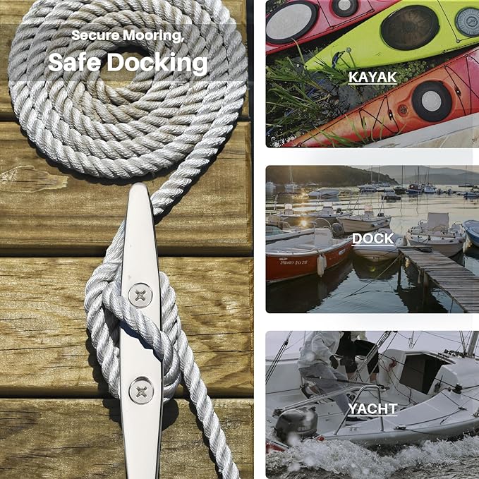 Boat Cleats Marine Grade 316 Stainless Steel Boat Mooring Cleat Pack of 4, Installation Accessories Included
