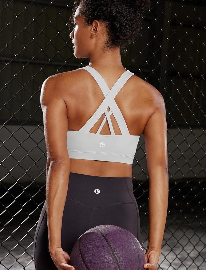 RUNNING GIRL Sports Bra for Women, Criss-Cross Back Padded Strappy Sports Bras Medium Support Yoga Bra with Removable Cups