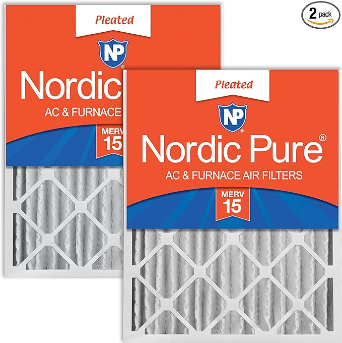 Nordic Pure 16x25x4 (Actual Size: 15 1/2 x 24 1/2 x 3 5/8) Pleated MERV 15 Air Filters 2 Pack