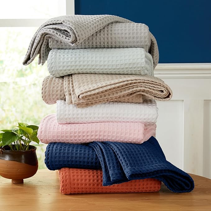 100% Cotton Waffle Weave Bed Blanket | Soft, Breathable, and Lightweight Blanket for All-Season | Perfect for Layering | Brielle Collection (King, Light Grey)