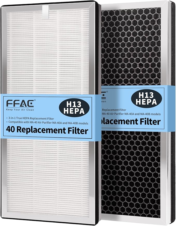 4 Pack MA-40 Replacement Filter Compatible with MA-40 Air Purifiers, 3-in-1 High-Efficiency Filtration System for MA40W MA40B, H13 True HEPA with Pre-Filter