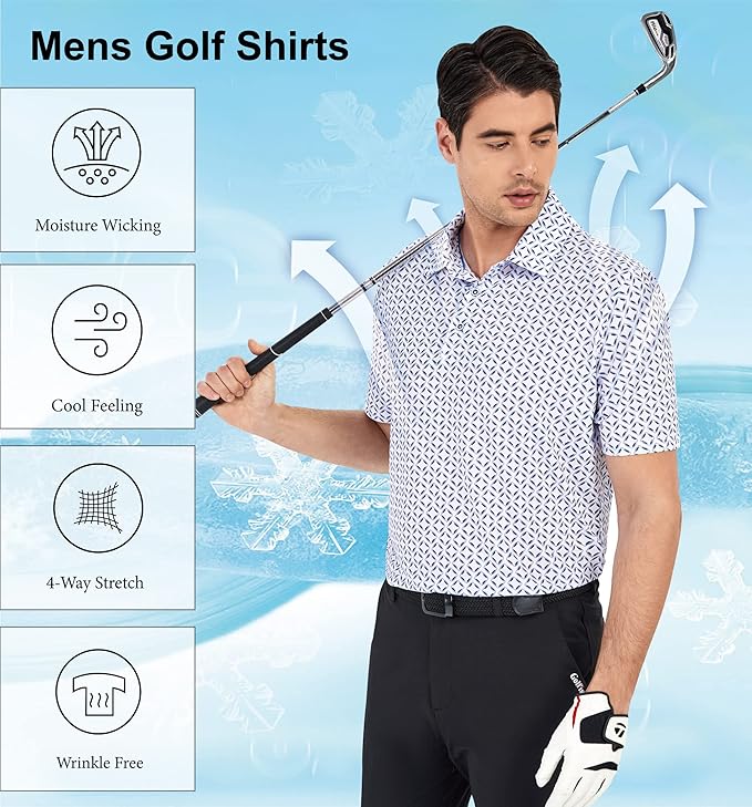 WARHORSEE Golf Polo Shirts for Men Short Sleeve Wrinkle Free 4 Way Stretch Moisture Wicking Performance Collared Tshirts