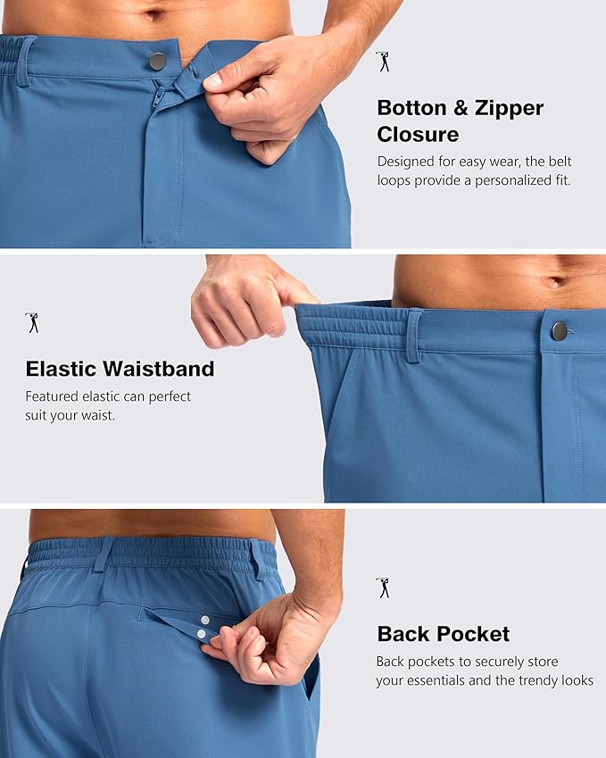 Pudolla Men's Casual Shorts 7"/9" Lightweight Golf Shorts with 3 Pockets Stretch Quick Dry Comfy Work Shorts