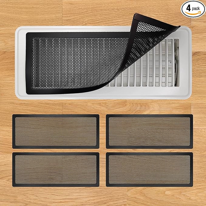 Floor Register Vent Cover, 4"x12" Magnetic Air Vent Screen Mesh Covers for Home Floor/Wall/Ceiling Registers Air Vent Filters, Black (4 Packs)