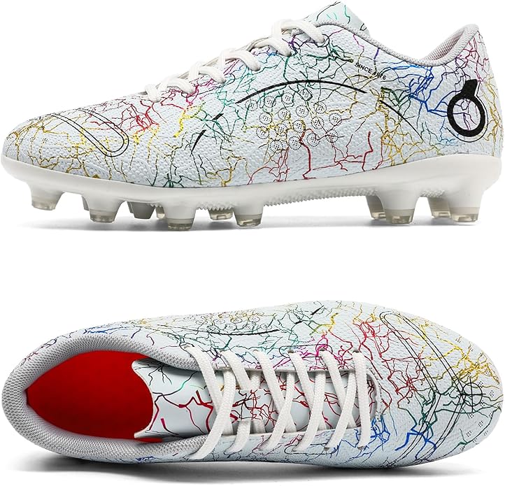 Boys' Soccer Shoes Kids Firm Ground Soccer Cleats Girls Athletic Sneakers Outdoor Turf Football Shoes for Little/Big Kid