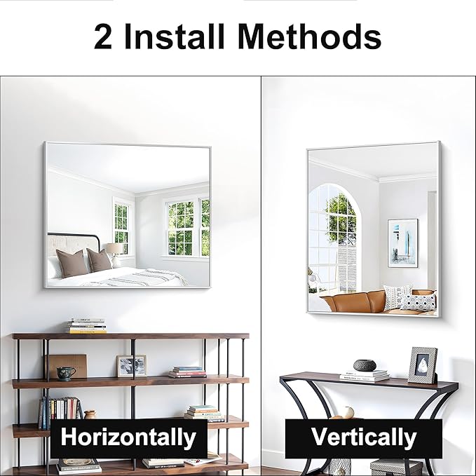 Silver Bathroom Mirror,30x36 inch Wall Mirror for Bathroom Wall Mounted,Rectangle Mirror for Bathroom Over Sink,Modern Metal Frame for Living Room,Bedroom Entryway,Horizontal/Vertical